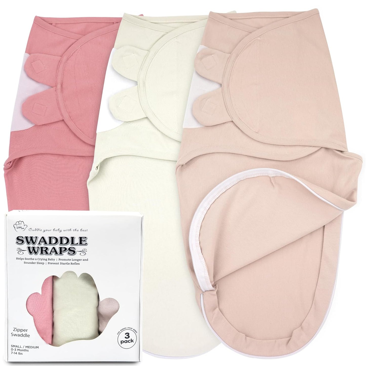 Bublo Baby Organic Swaddles for Newborns – Zipper Swaddles 0-3 Months, 3-Pack – Infant Sleep Sack with Zipper – Adjustable & Breathable Swaddle Blanket Wrap for Newborn Girls (Dusty Pink)