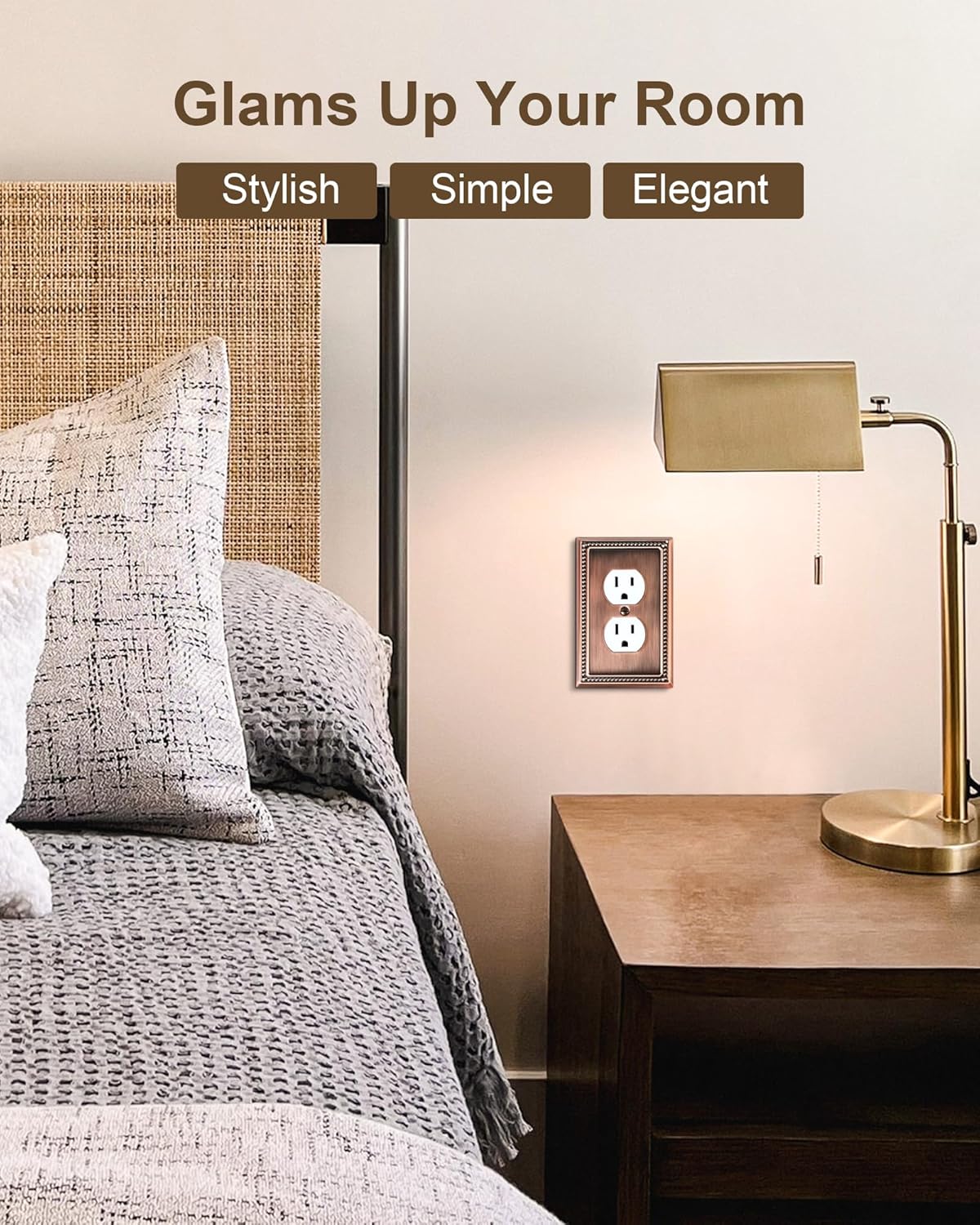 6-Pack Duplex Outlet Cover Plate, Antique Copper Metal Wall Plates for Electrical Outlets, 1 Gang Receptacle Cover, Pearls Decorative Switch Plates and Outlet Covers