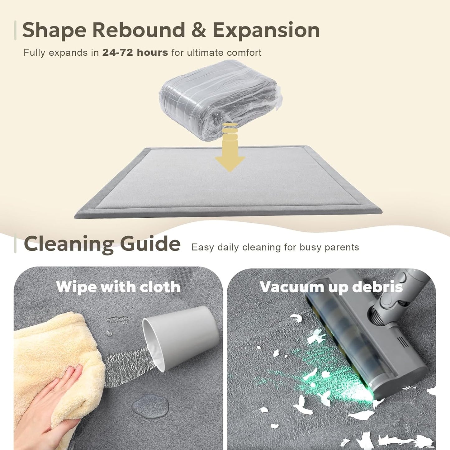 Ultra Soft 1.3" Thick Baby Play Mat for Floor, Large Velvet 50x50 Playpen Mat, Baby-Safe & Non-Slip Tummy Time Mat, Crawling Mat for Babies, Toddlers, Infants, Kids, Easy Care, 50"x50", Gray