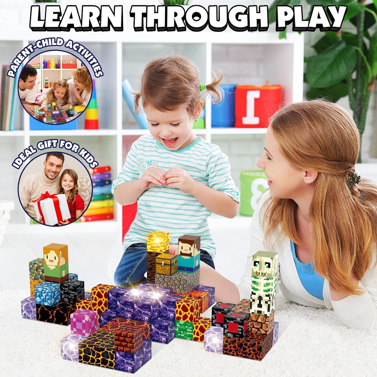 Magnetic Blocks Building Toys Set, Magnetic Building Blocks STEM Construction Toys, 3D Sword Light Up Magnet Cubes Montessori Sensory Stacking Toy for Toddlers Age 3 4 5 6 7 8