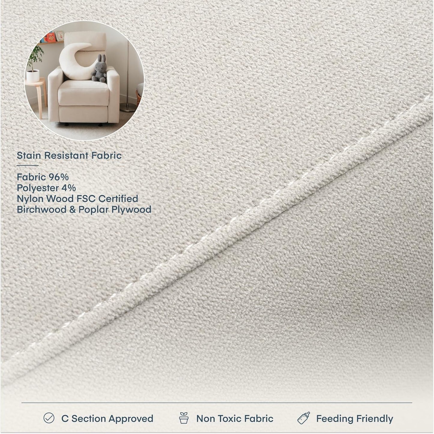 Nurture& The Glider – Premium Power Recliner Nursery Chair with Stationary Headrest | Designed for Comfort and Simplicity | Built-in USB Charger