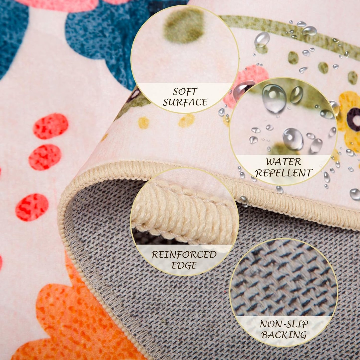 Floral 3x5 Area Rug Machine Washable Soft Print Boho Carpet Non Slip Doormat Low Pile Flower Area Rugs for Living Room Bedroom Nursery Kitchen Dining Room Indoor-Pink