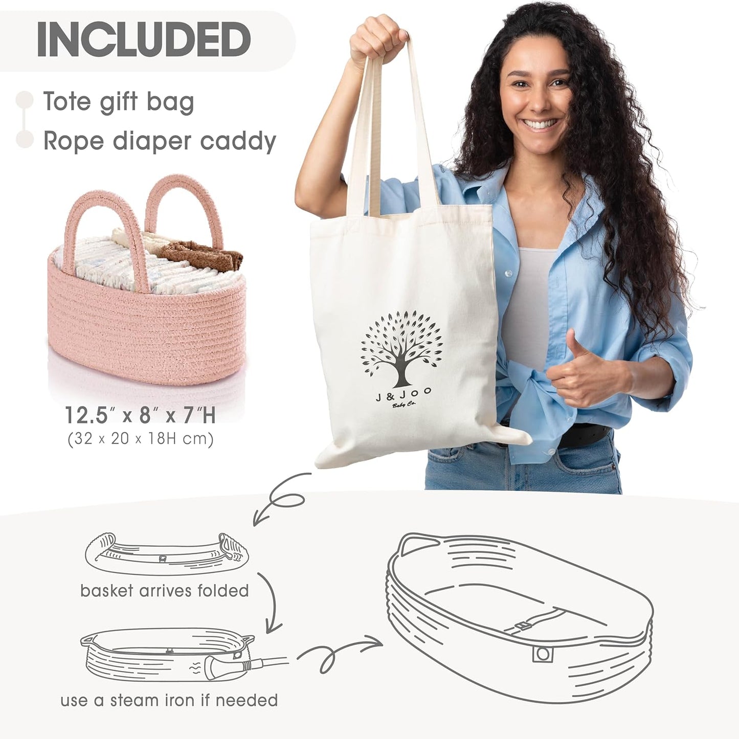 J&JOO Baby Changing Basket includes Diaper Caddy - Breathable & Waterproof Dual-Cover, Portable, Changing Pad for Dresser & Changing Table, Gift for Baby Shower (Coral Pink, Diaper Caddy Set)