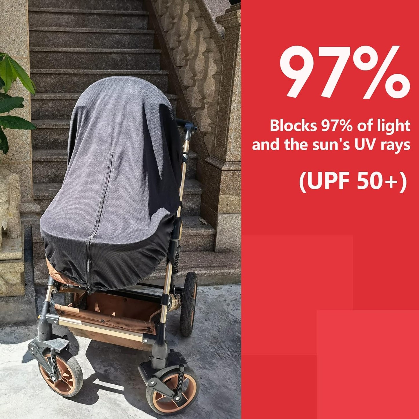 Sun Shade for Strollers, UV Sun and Sleep Shade Universal Fit for Baby Strollers, Blackout Stroller Cover, Breathable and Stops 99% of The Sun's Rays (UPF50+) Black
