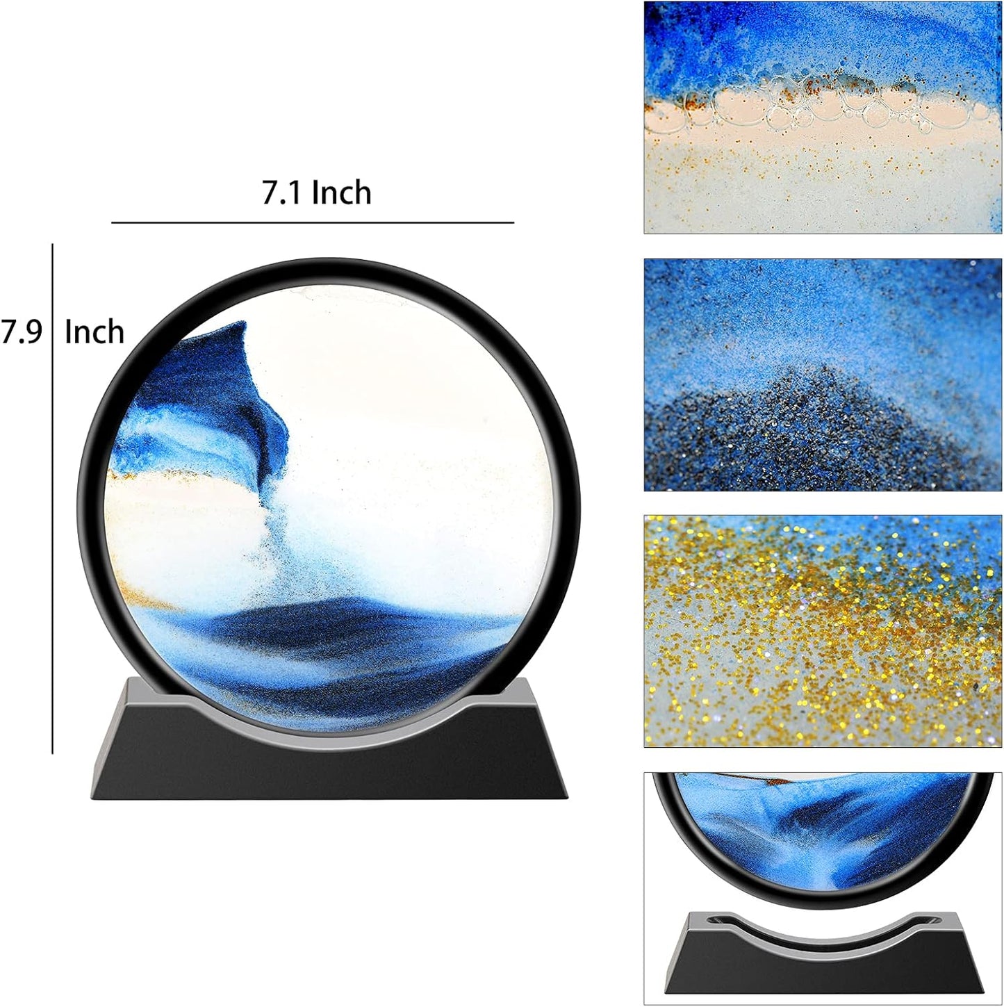 Liquid Motion Sandscape Round Moving Sand Art Sensory Toy Anxiety Fidget ADHD Relaxation Toy Home Office Desktop Decoration (Blue, 12-in)