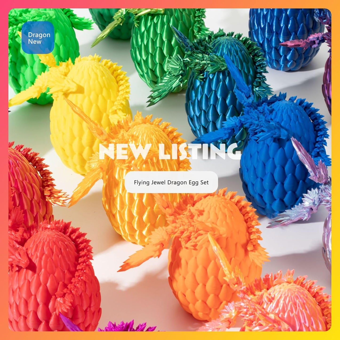 GerRit 3D Printed Dragon，Crystal Dragon，3D Printed Stuff，Dragon Fidget Toy，3D Dragon Eggs with Dragon Inside，Home Office Decoration, Administrative Desk Toys (Rainbow Color)