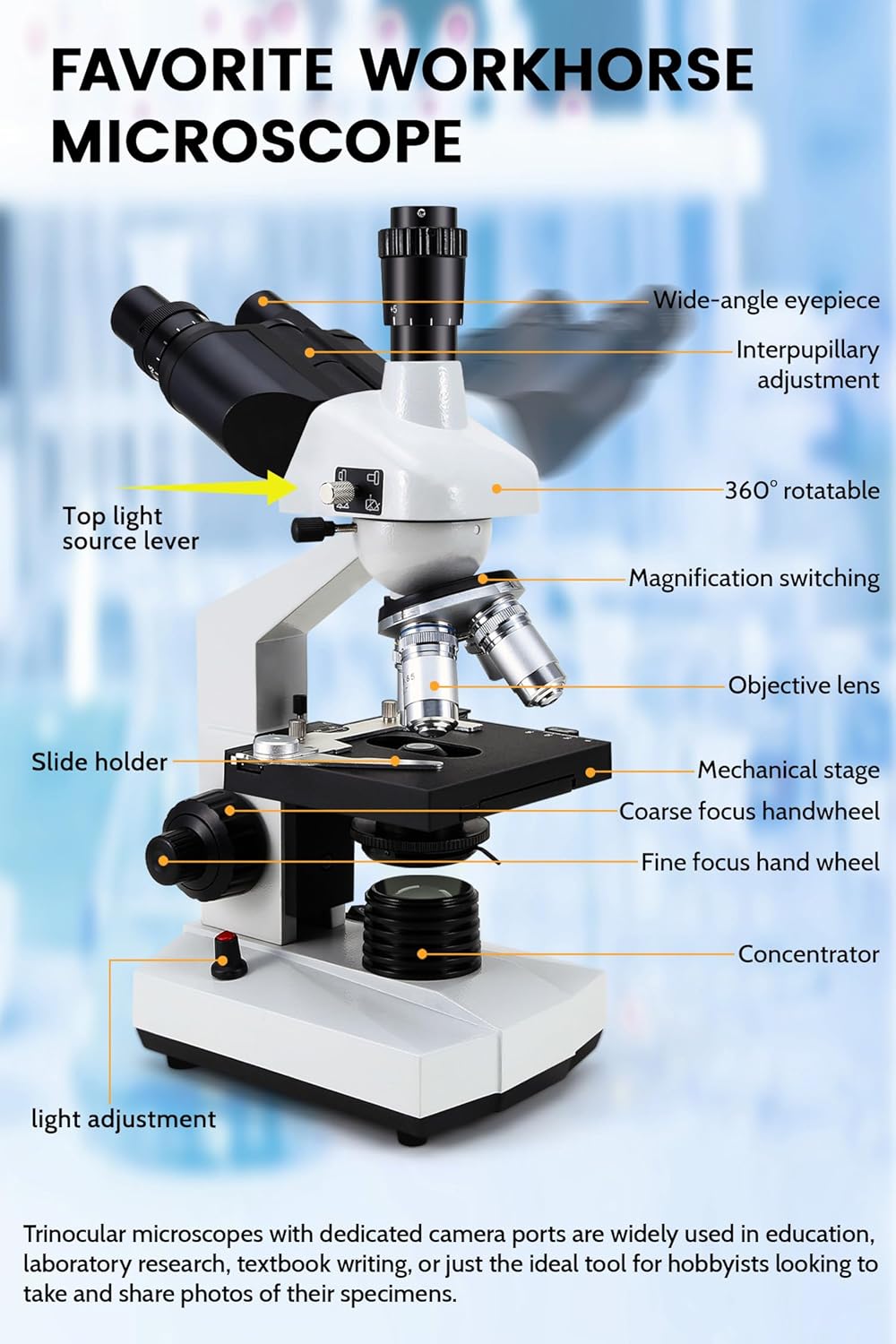 40X-5000X Compound trinocular Microscopes trinocular for Adults, with 5.0 mp Camera with Microscope Slides 30p, Microscope Accessories, Microscopes for School Laboratory Home Education Abbe Condenser