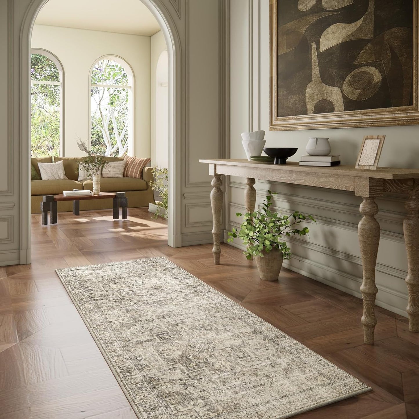 Machine Washable Kitchen Runner Rugs: 2'x6' Hallway Rug Non Slip Low Pile Stain Resistant Soft Carpet Runners for Hallways Indoor Entryway Kitchen Laundry Room Bedroom Farmhouse