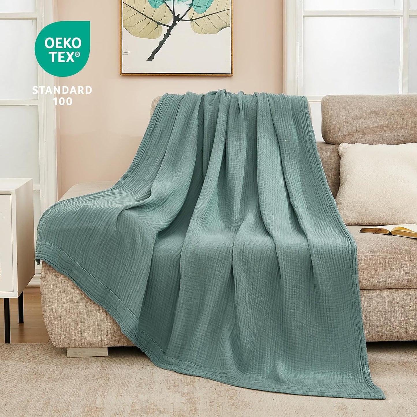 EMME Cotton Blanket Twin XL for Bed Soft Muslin Blankets 66"x90" Lightweight Breathable Layering Bedspread Coverlet All Season Gauze, Teal