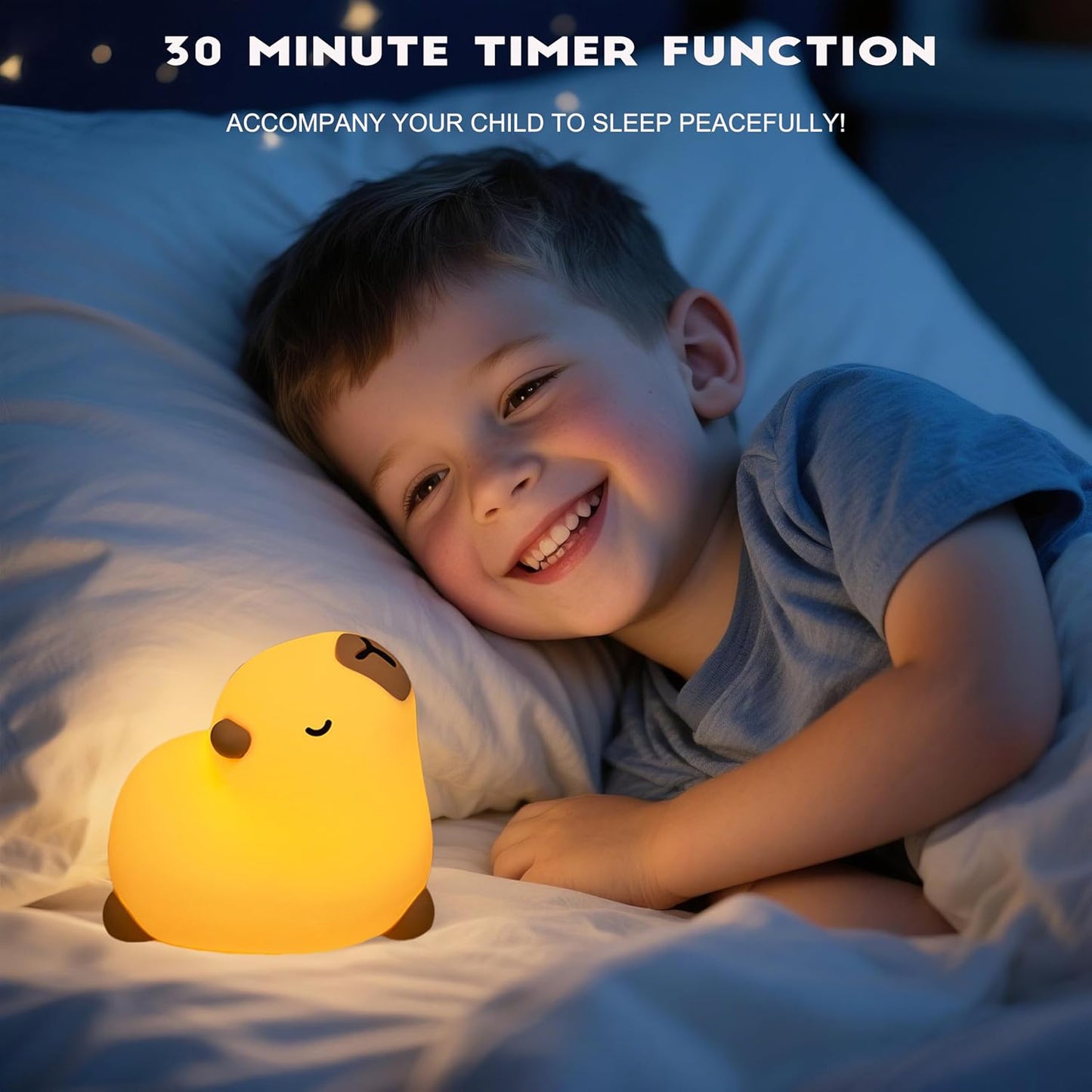 Cute Capybara Night Light, LED Capybara Lamp Rechargeable Touch Bedside Lamp,Squishy Animal Nightlight,3 Levels Dimmable,30Min Timer Nursery Night Light for Kids, Bedroom Baby Boys Girls Gifts