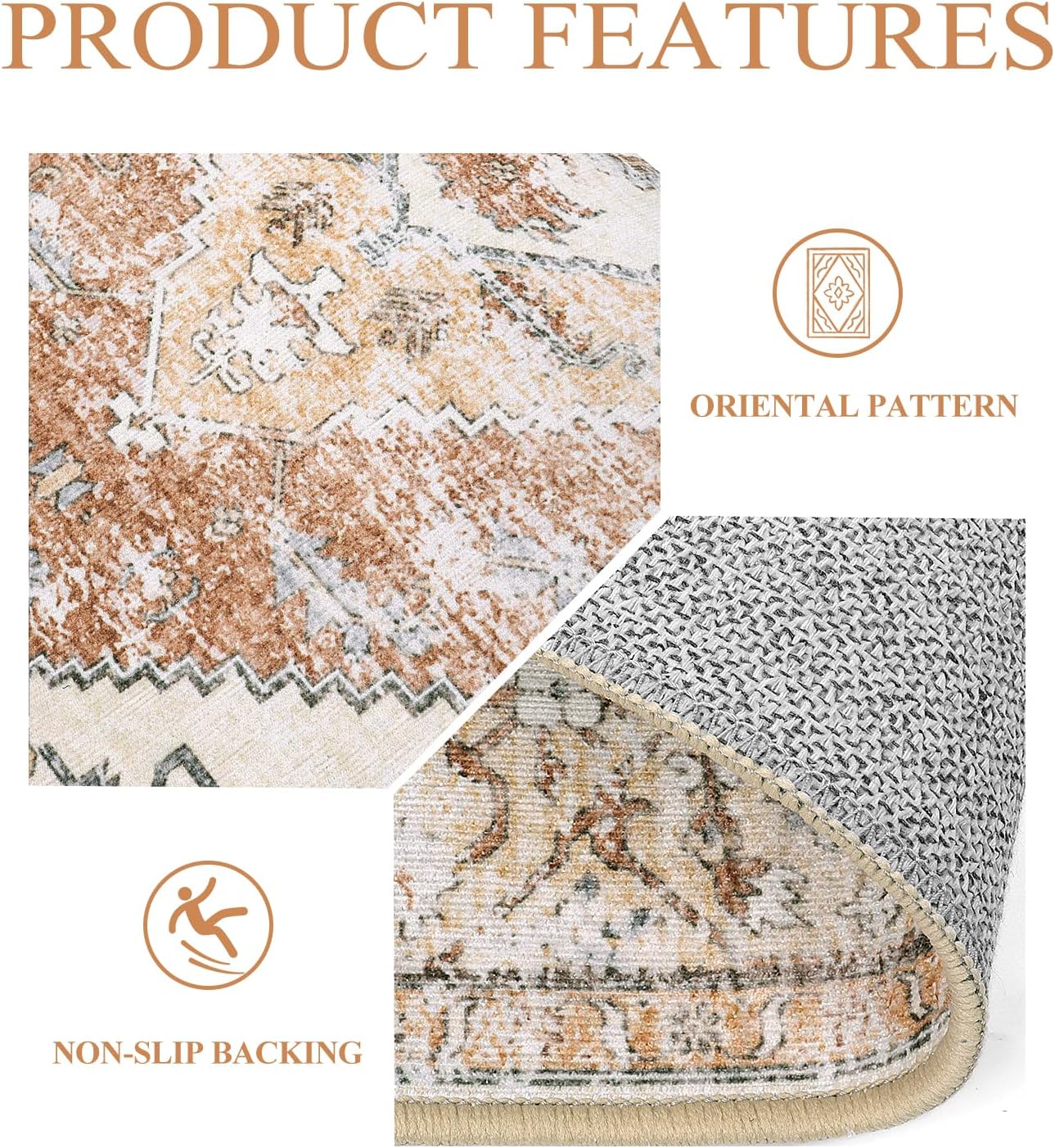 Lahome 5x7 Boho Machine Washable Area Rug (Non-Slip Lightweight Low-Pile)(Oriental Distressed Print for Living,Bedroom,Office)