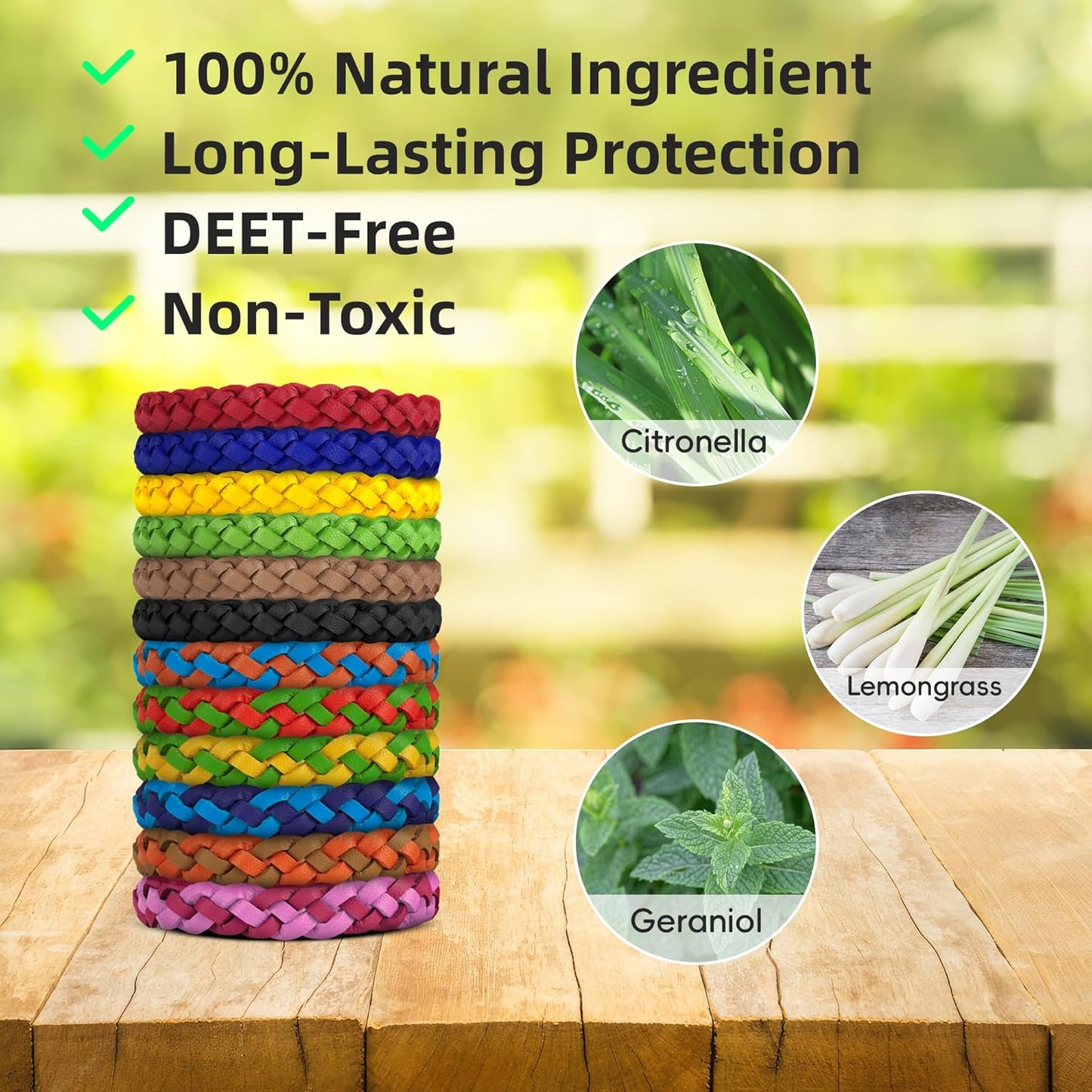 42 Pack Mosquito Repellent Bracelets, DEET-Free Natural Bands, PU Leather Insect & Bug Repellent Wrist Bands for Kids & Adults, Individually Wrapped