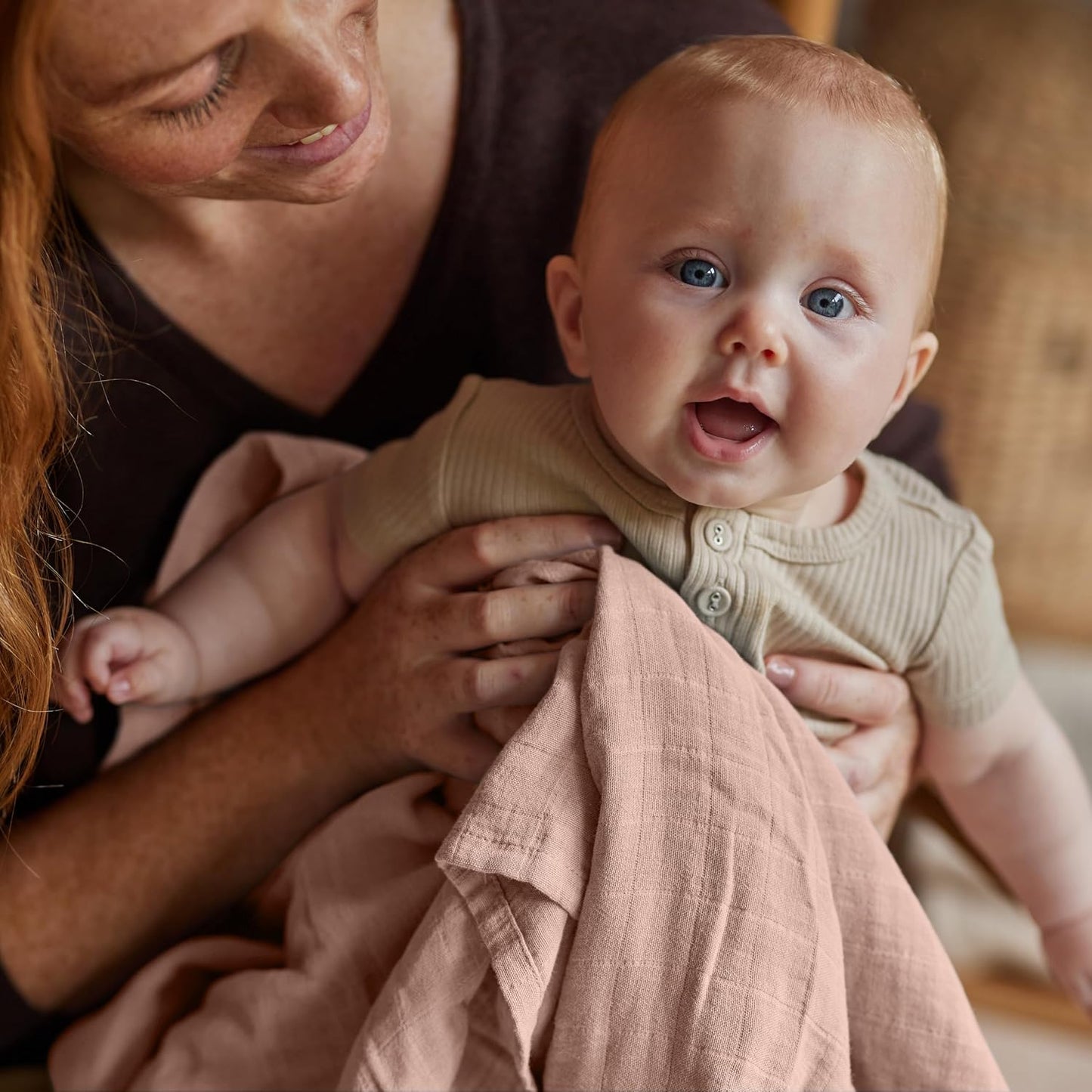 Swaddle - 100% Organic Cotton - Muslin Swaddle Blankets for Newborn, 47" x 47" 2-Pack (Blush/Soft Grey)