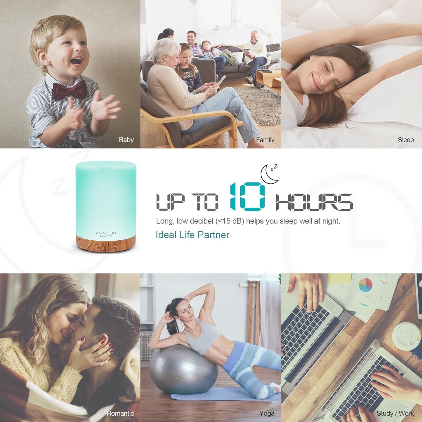 ASAKUKI 300ML Essential Oil Diffuser, Quiet 5-in-1 Premium Humidifier, Home Fragrance Aroma Diffuser with 7 LED Color Changing Light and Auto-Off Switch -Light Brown