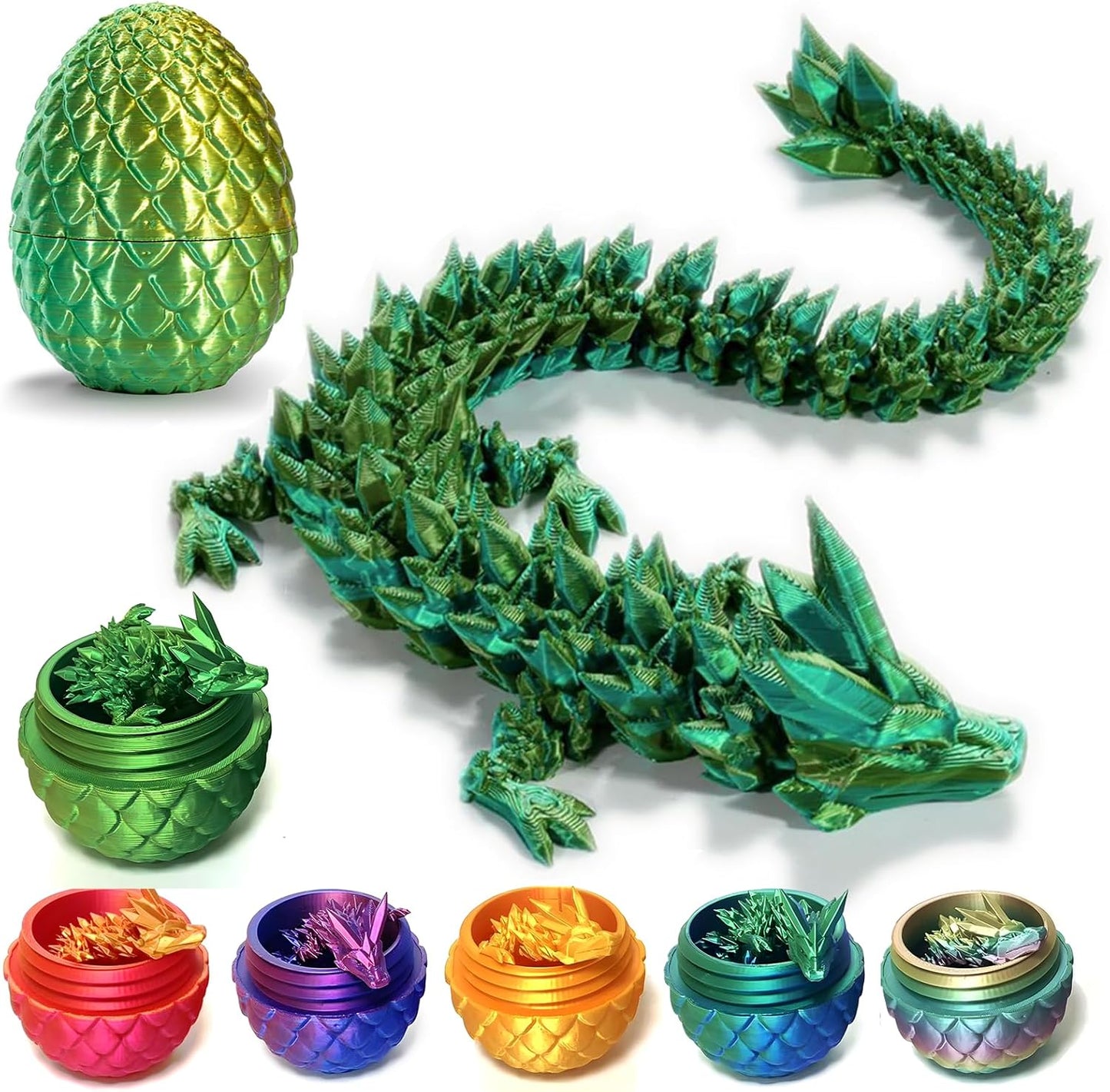 Easter Dragons 3D Printed Dragon Egg with Dragon Inside Crystal Dragon Fidget Toy for Adult Full Articulated Dragon for Home Office Decor