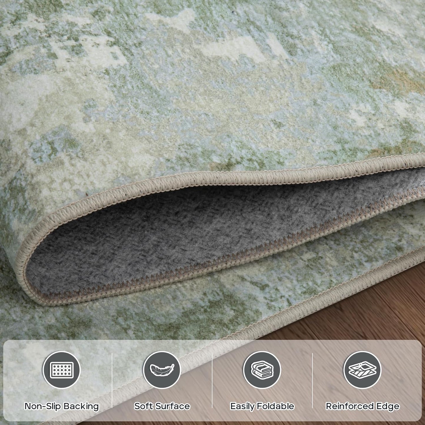 5x7 Area Rugs for Living Room Rug Washable: Modern Rug for Dining Room Bedroom Carpet Non Slip Low Pile 5 by 7 Indoor Abstract Nursery Home Office Green