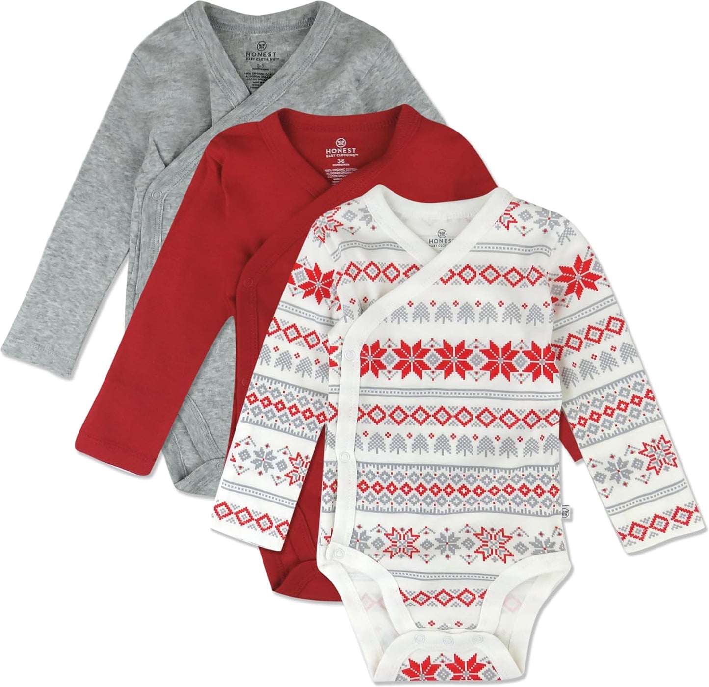 HonestBaby unisex-baby 3-pack Long Sleeve Side-snap Kimono Bodysuits Organic Cotton for Infant Baby Boys, Girls, Unisex