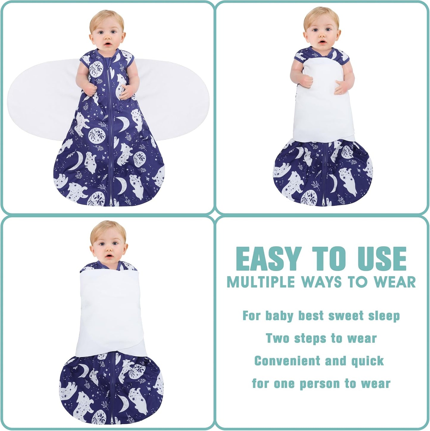 Newborn Sleep Sack Baby Swaddle,3-Way Adjustable Wearable Blanket,100% Rayon Cotton Swaddling Sleeping Bag，TOG 0.5 (Fox & Dinosaurs, 6-12 Months)