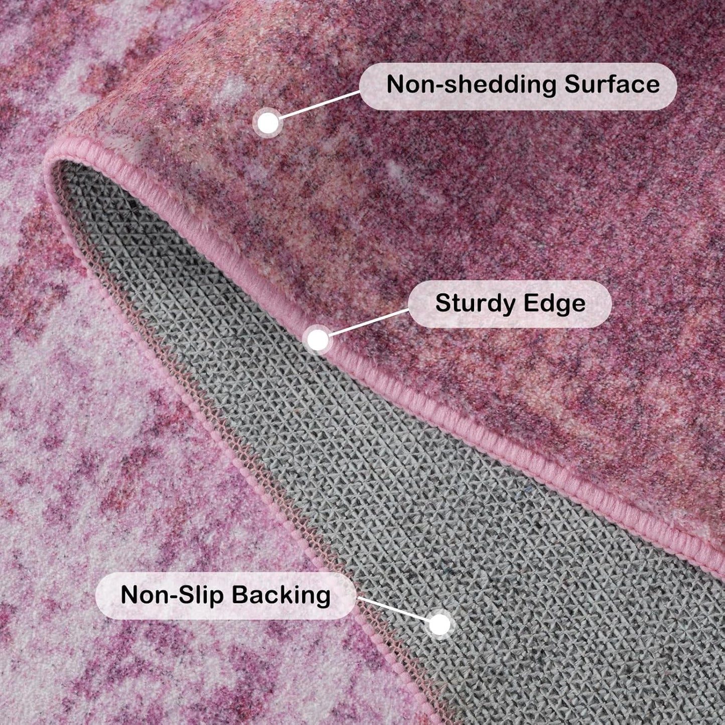 Kelarea Living Room Rug, 6x9 Rug Modern Abstract Washable Rugs Pink Faux Wool Vintage Carpet, Non Slip Rugs for Bedroom, Dining Room, College Dorm, Kids Playroom, Home Office