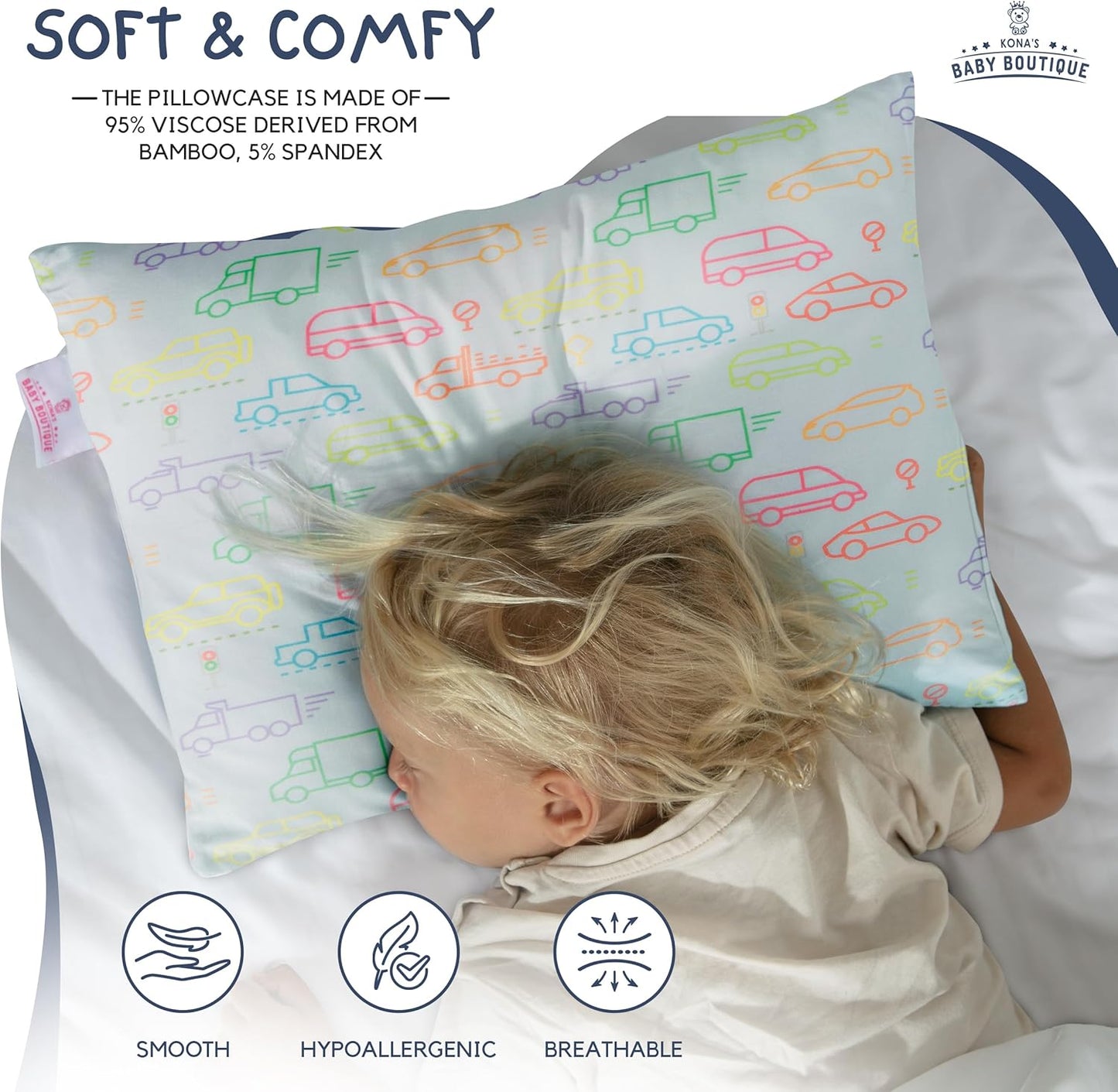Kona's Perfect Toddler Pillow - Softest Pillowcase, 13 x 18 inch, Ages 2-3