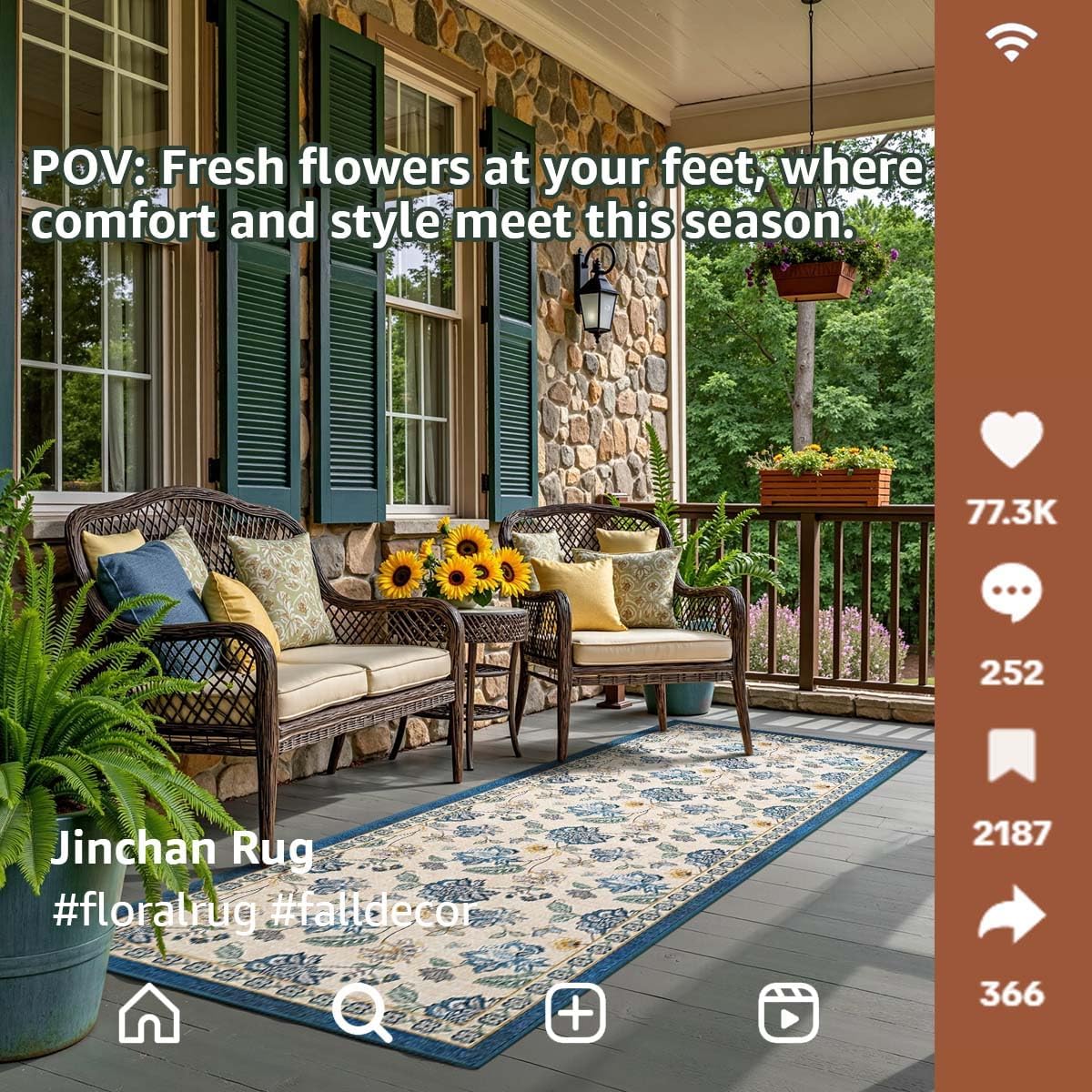 jinchan 2x5 Floral Runner Rug for Hallway Washable Kitchen Runner Vintage Romance Design Non Slip Thin Indoor Floor Cover Low-Profile Throw Carpet for Entryway Bathroom Bedroom Porch, Blue/Beige