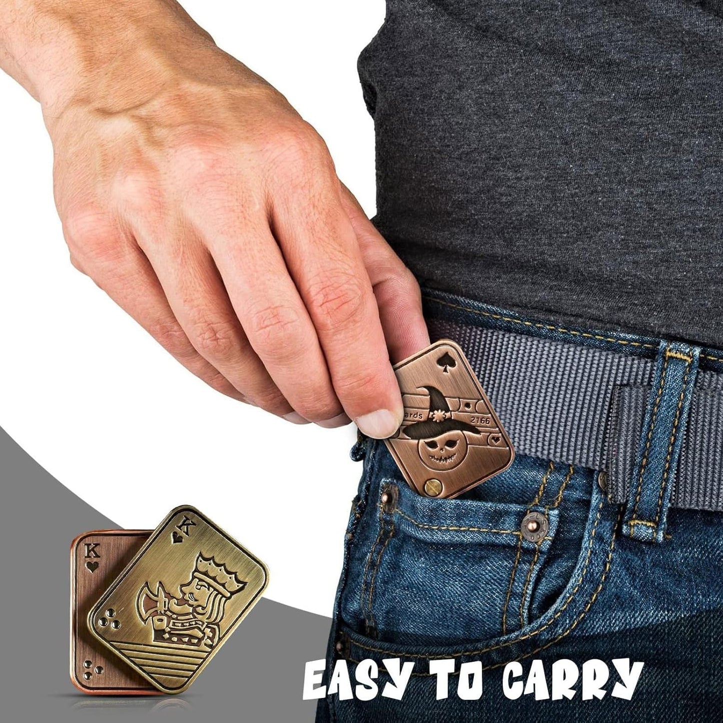 Magnetic Metal Fidget Toys - Metal Poker Push Card Fidget Slider Stress Relief Toy, Men’s EDC Toy Fidget Toy Haptic Coin, Office Desk Toys Gifts for Boyfriend and Father (New KK)