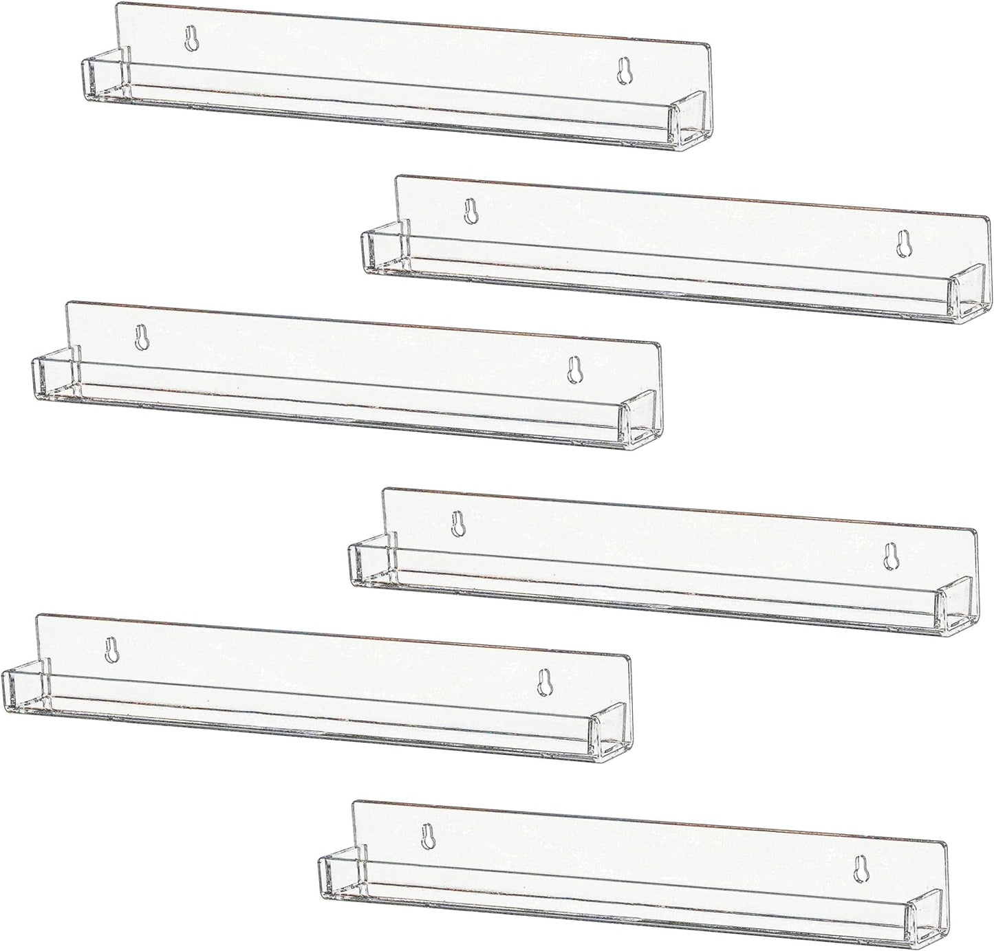 IEEK 6 PCS Acrylic Invisible Floating Bookshelf for Kids Room,15 inch Modern Picture Ledge Display Toy Storage Wall Shelf Vinyl Record Shelf U Shelves Storage Rack