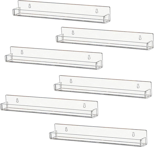 IEEK 6 PCS Acrylic Invisible Floating Bookshelf for Kids Room,15 inch Modern Picture Ledge Display Toy Storage Wall Shelf Vinyl Record Shelf U Shelves Storage Rack