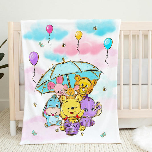 UNIQUE Blue Winnie Ultra Soft Fleece Baby Blanket 30x40in, Cute Winnie Baby Blanket, Gender Neutral