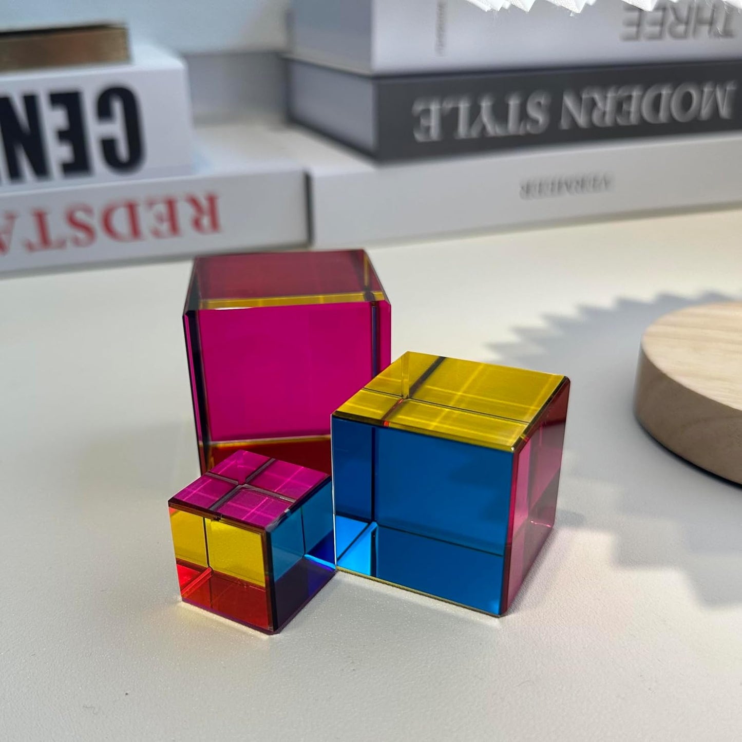 for Mixing Color Cube with Display Stand Diamond Polished, Scientific and Educational Toys, Gorgeous Physics Toys Satisfying Silent Desk Toy (size25mm)