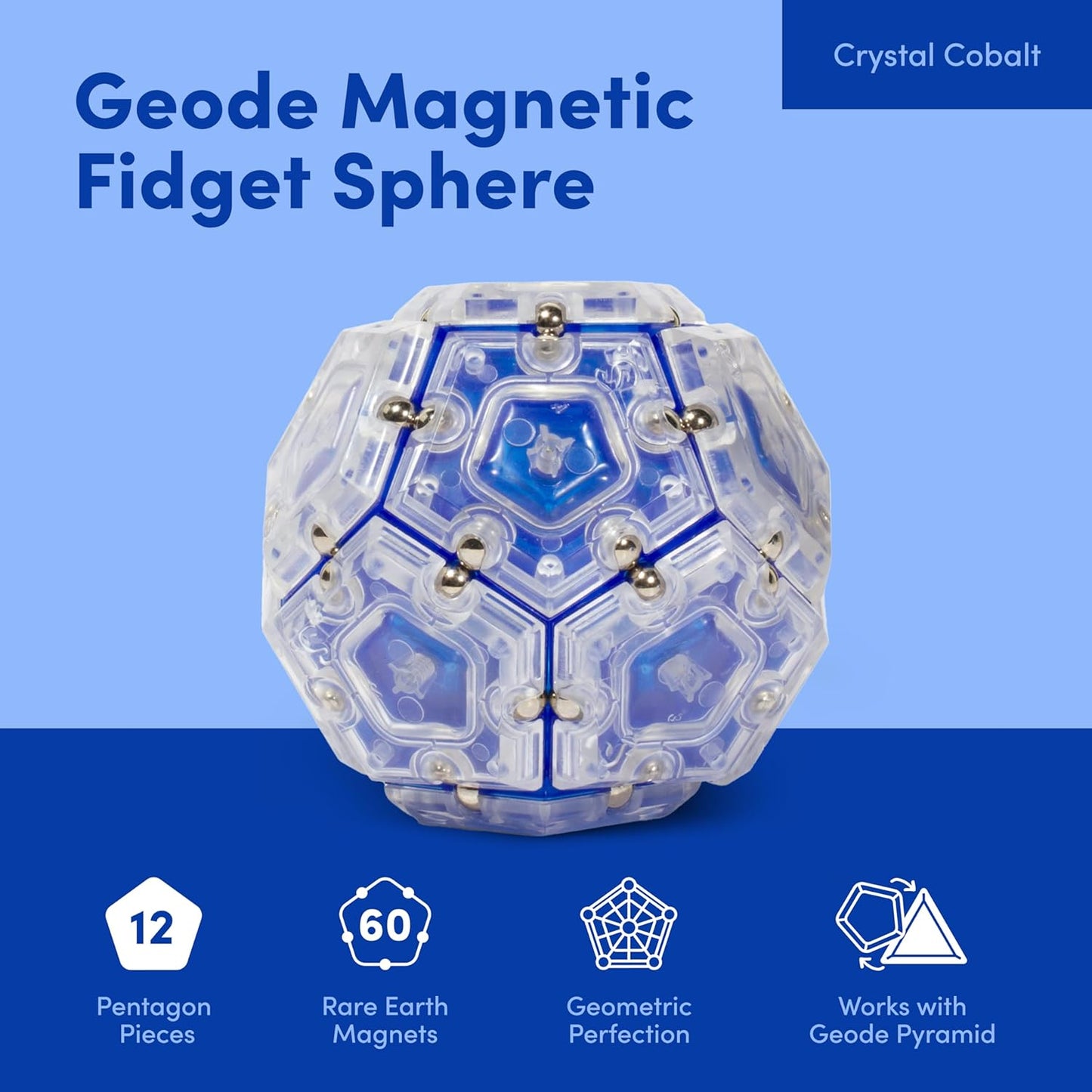 Speks Geode Sphere Magnetic Fidget Toy for Adults | Quiet Adult Sensory Toy for Stress Relief & Anxiety, Office Desk Toy & Top Gadget Gift Idea | Cobalt, 12-Piece Set