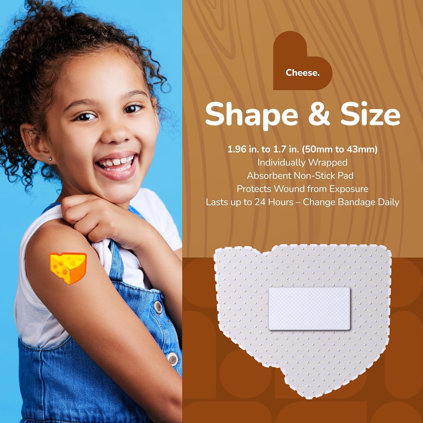 BioSwiss Bandages, Cheese Shaped Self Adhesive Bandage, Latex Free Wound Care, Fun First Aid Kit Supplies for Kids and Adults, 50 Count