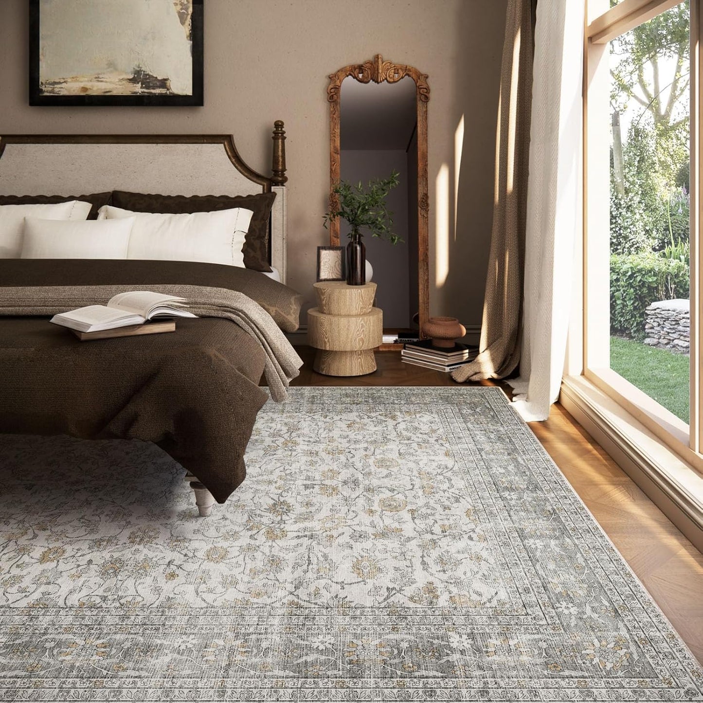 Machine Washable Rugs for Living Room: 8x10 Area Rugs for Bedroom Vintage Stain Resistant Non Slip Low Pile Soft Boho Carpet for Kitchen Dining Room Farmhouse Kids Room Nursery