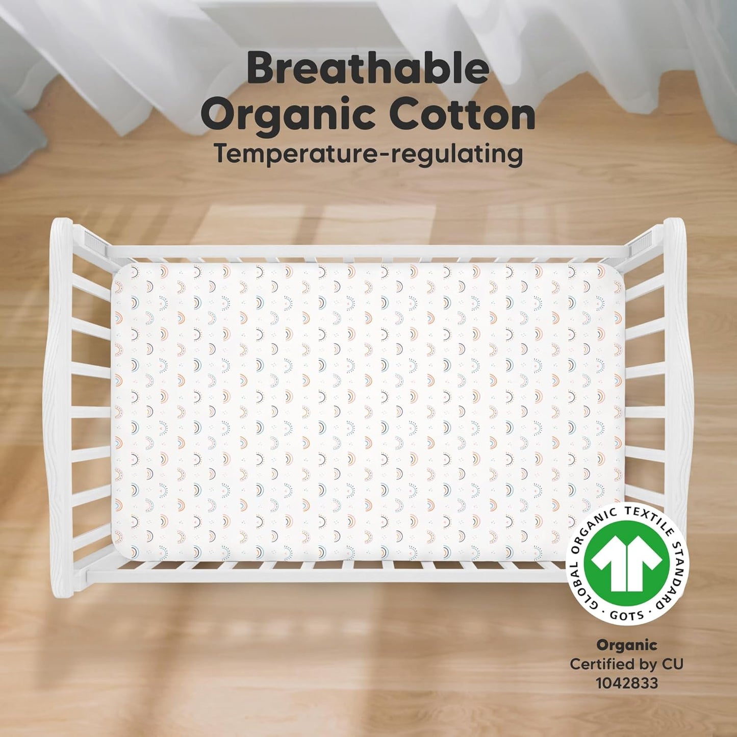 KeaBabies 2-Pack Organic Crib Sheets for Boys, Girls - 52x28 Fitted Crib Mattress Sheet Neutral, Breathable Jersey Cotton Cover for Baby Bed, Toddler Mattress, Soft & Cute Prints (Jolly Rainbow)