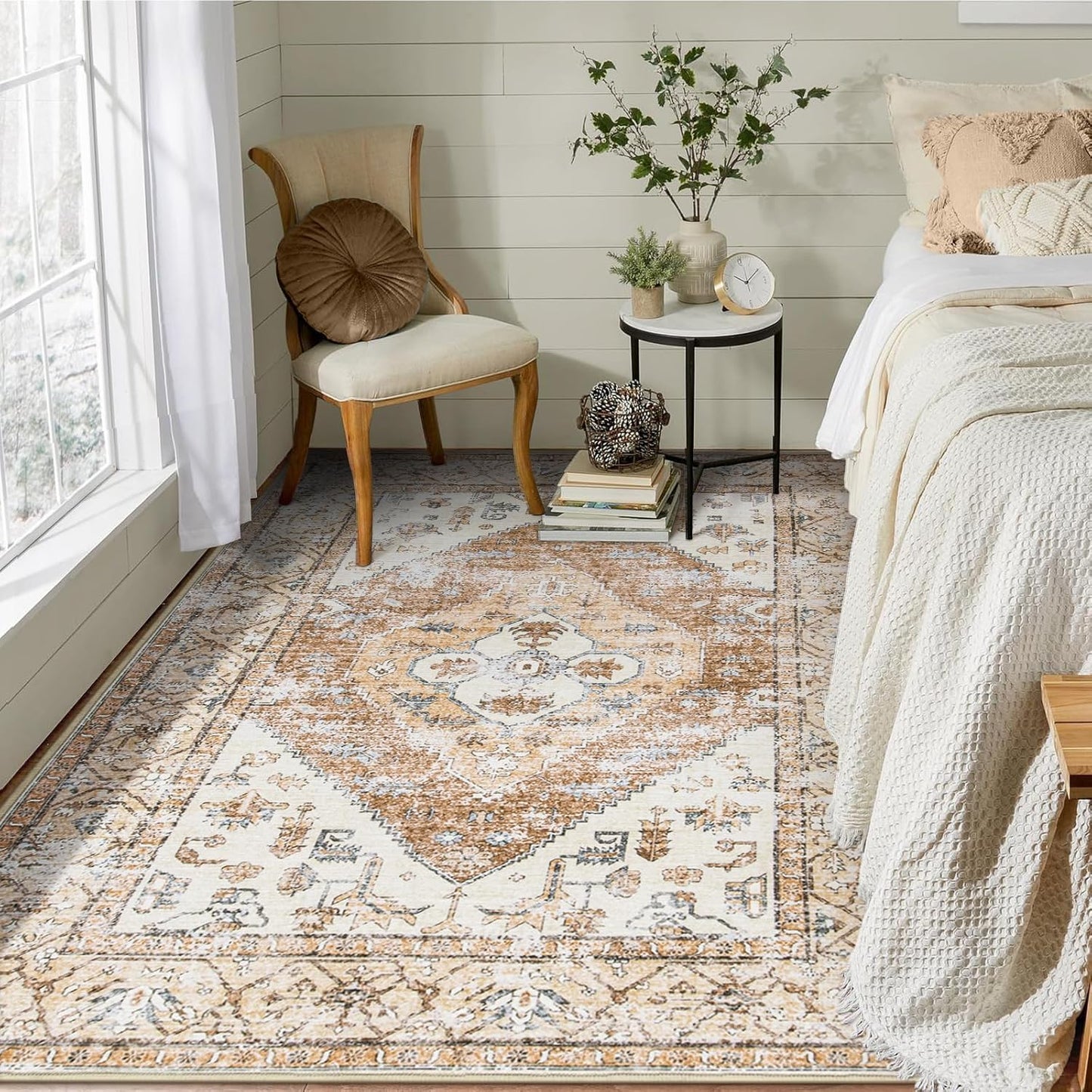 Lahome Boho Area Rug for Living Room - 4x6 Rug Washable Non-Slip Throw Bedroom Rug Lightweight Non-Shedding Large Kitchen Carpet, Oriental Distressed Print Carpet for Office Classroom Dining Room