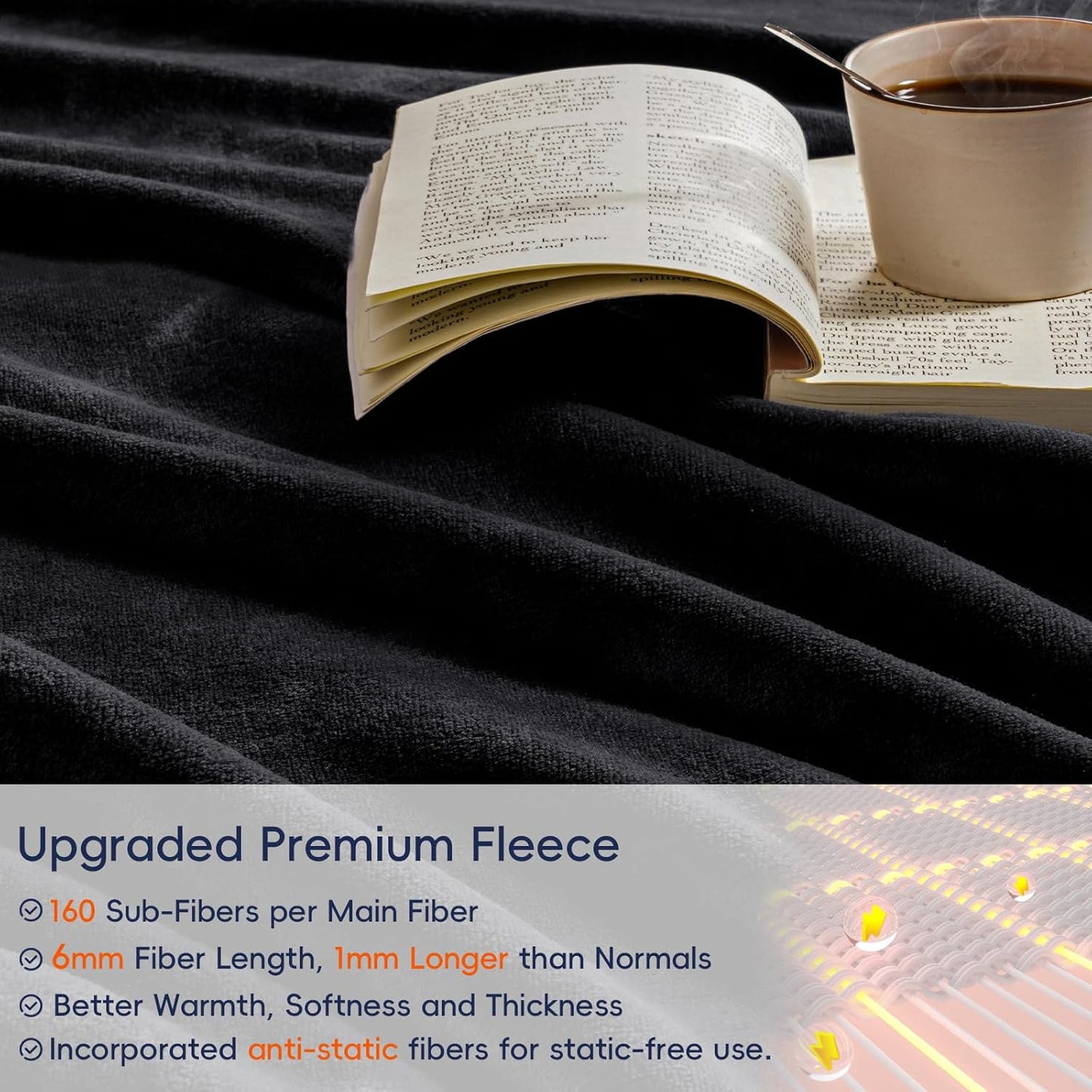 PHF Ultra Soft Fleece Blanket Twin Size, No Shed No Pilling Luxury Plush Cozy 300GSM Lightweight Blanket for Bed, Couch, Chair, Sofa Suitable for All Season, 66" x 90", Black