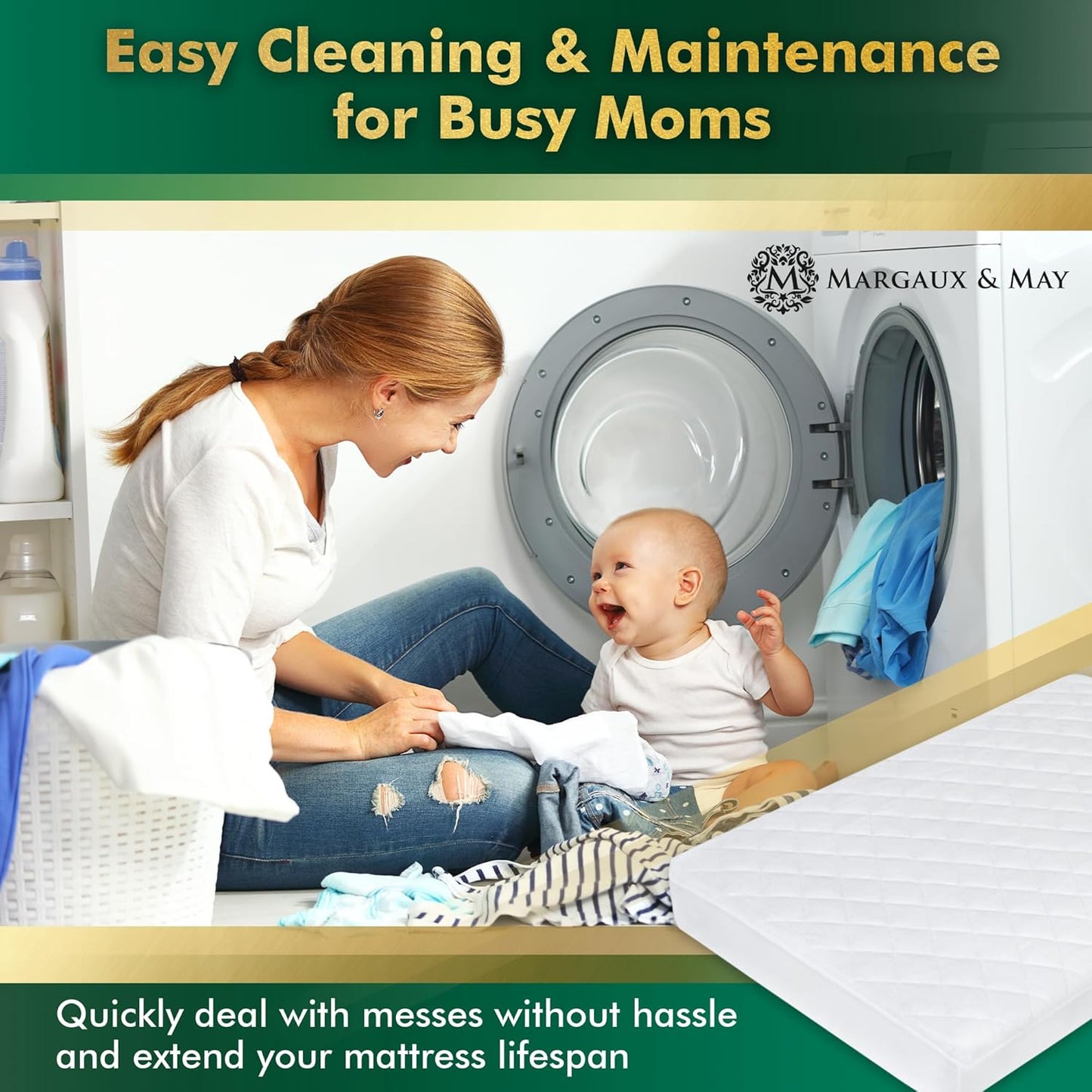 Crib Mattress Protector Pad 2 Pack - Ultra-Soft Waterproof Breathable Premium Bamboo Rayon - Noiseless Fitted Dryer Safe Cover for Crib. High Absorbency Oeko-TEX Certified MARGAUX & MAY