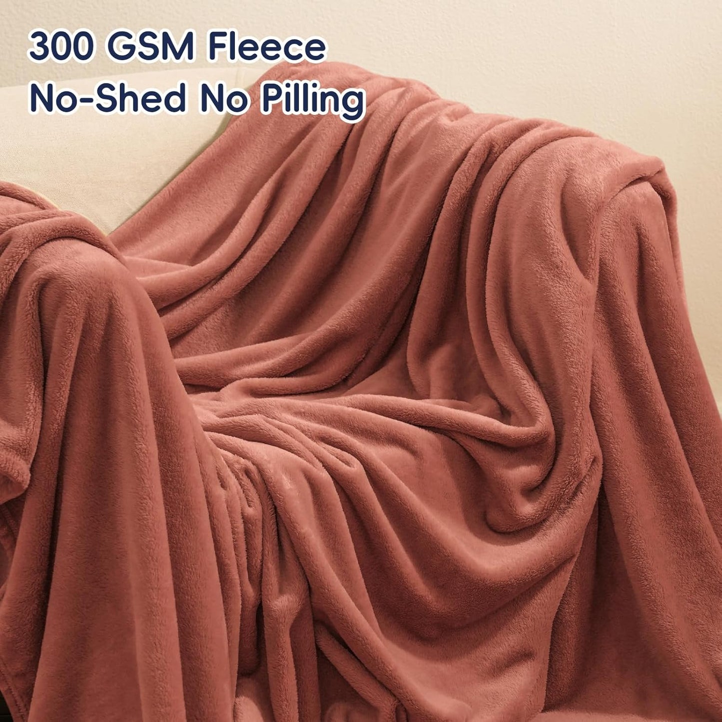 PHF Ultra Soft Fleece Blanket King Size, No Shed No Pilling Luxury Plush Cozy 300GSM Lightweight Blanket for Bed, Couch, Chair, Sofa Suitable for All Season, 108" x 90", Brick Red
