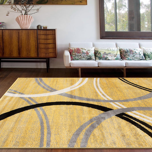 Rugshop Modern Wavy Circles Design Area Rug 10' x 14' Yellow