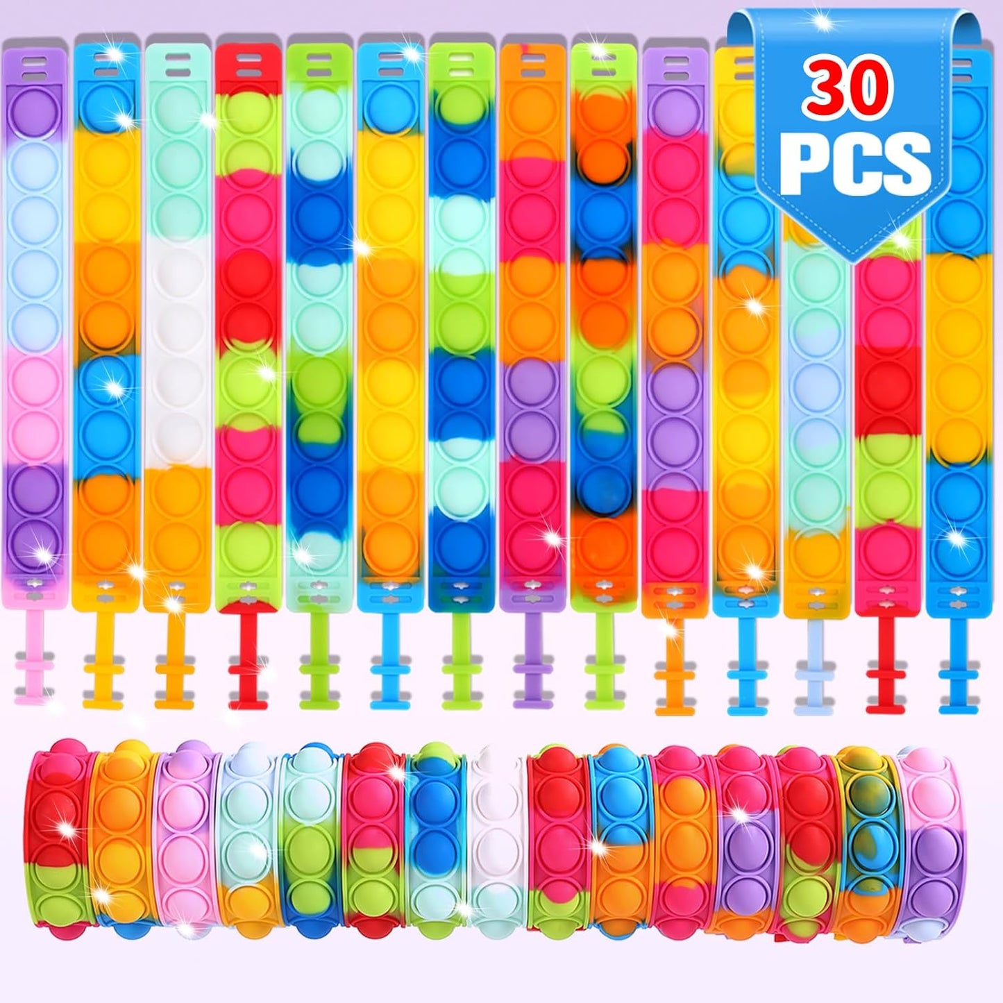 30 PCS Pop Bracelet it Fidget Toys Pack, Fidget Bracelet Birthday Party Gifts, Decompression Wristband with Autistic & ADHD,Fidget Wristband as Return Gifts for Kids, Fidgets Novelty Girls Toys