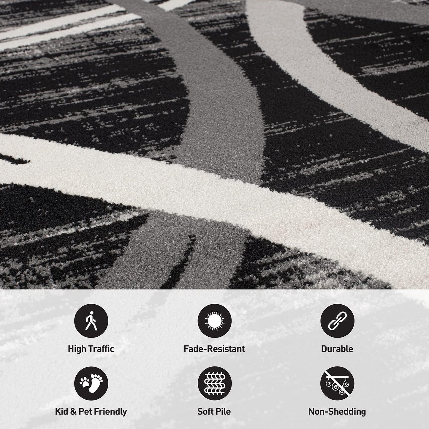 Rugshop Modern Wavy Circles Design Area Rug 3'3" x 5' Black