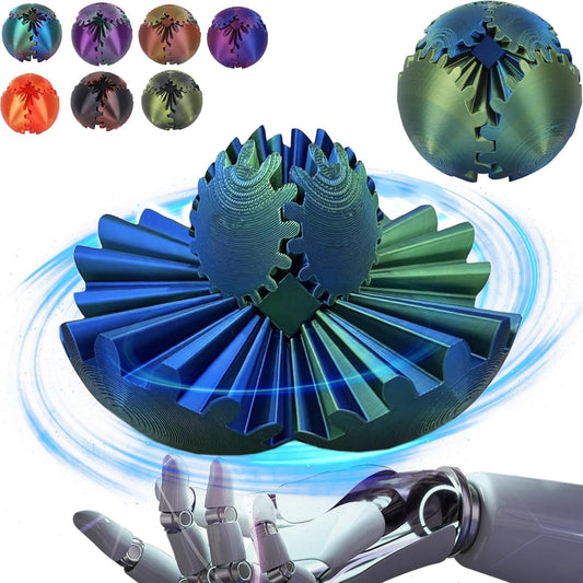 Gear Ball, Gear Sphere, 3D Printed Gear Ball Spin Ball Cube Fidget Toys GearSphere Ball, Stress Ball, Gear Sphere Desk Toy, Fidget Ball, Gear Toy for Stress and Anxiety Relaxing (Laser Color B)