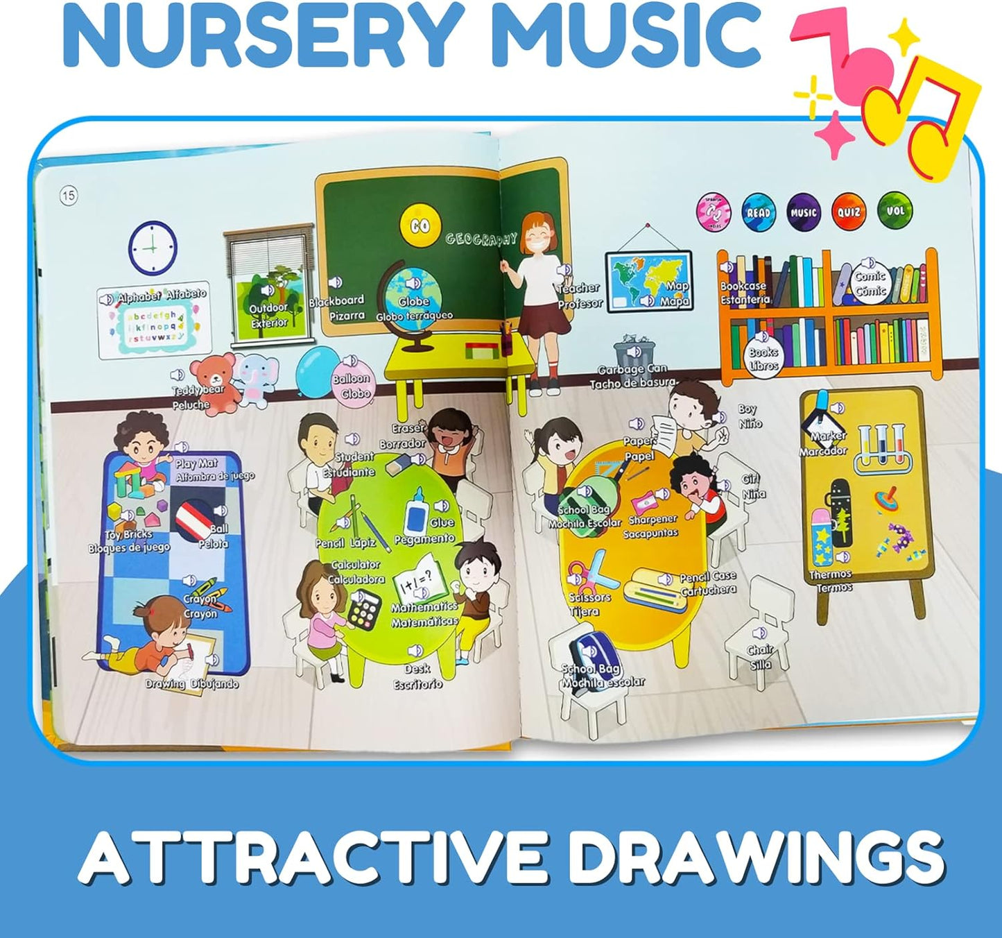 ZEENKIND Spanish & English Talking Learning Book for Kids 2 3 4 5 6 Years Old, 420 Words Toddler Educational Toys to Learn Spanish Interactive Audio Sound Books Bilingual Musical Toy Juegos para Niños