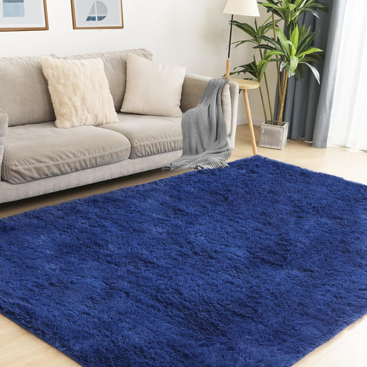 Soft 8x10 Blue Rug, Fluffy Area Rugs for Living Room, Plush Navy Area Rugs for Bedroom, Non-Slip Indoor Carpet for Nursery, Study Room, Kids Room, Room Decor
