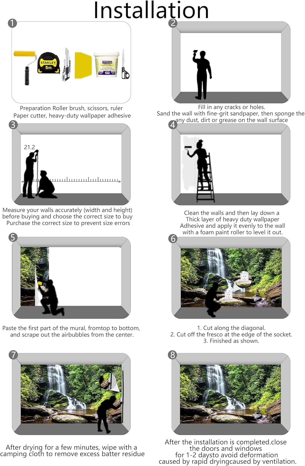 Waterfall Wallpaper Natural Landscape Lake Green Forest Wall Mural for Living Room Bedroom Dining Room Basement(Not Self-Adhesive)