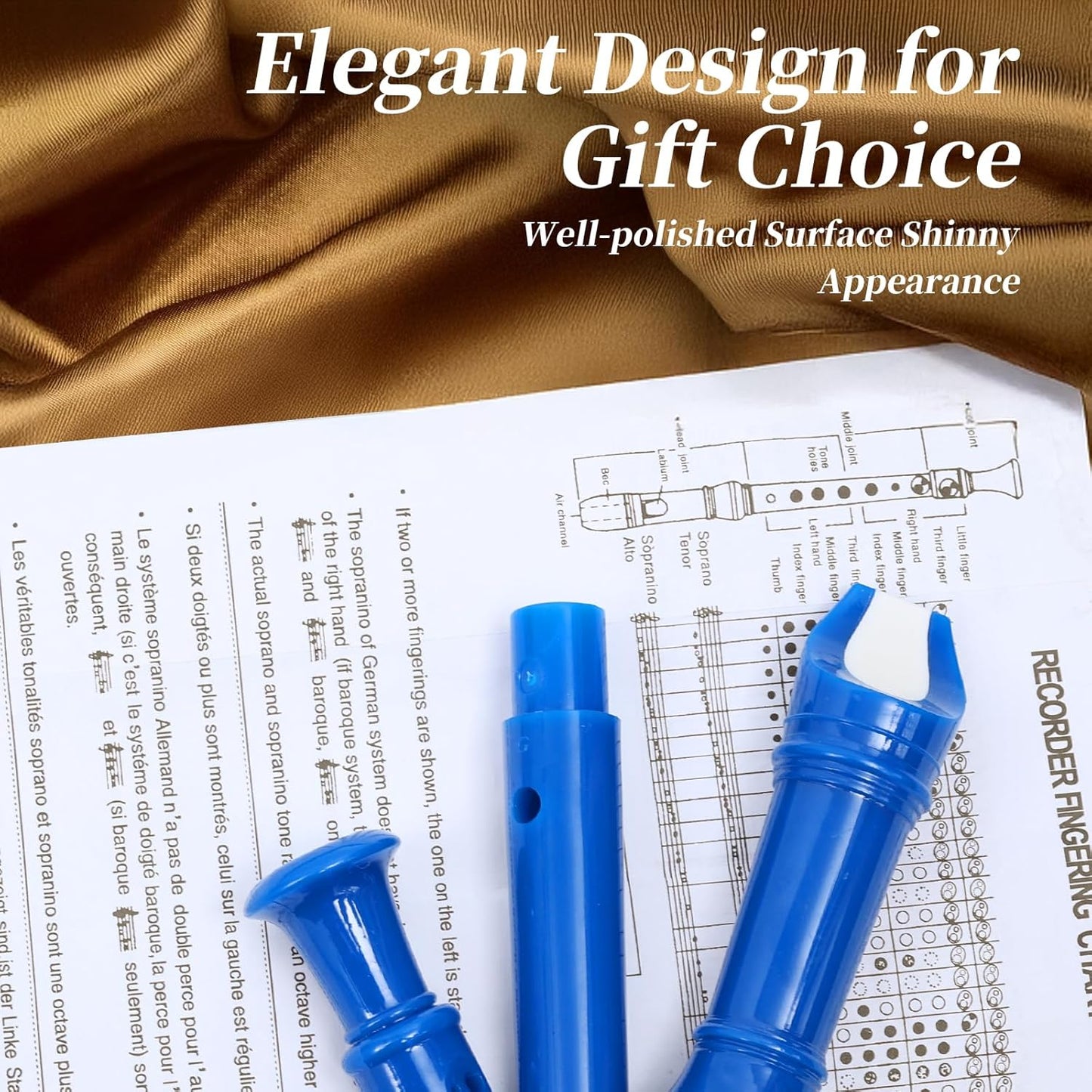 Soprano Recorder for Kids Beginners, German Fingering, C Key, 3 Piece with Cleaning Rod, Bag, Fingering Chart (Blue)…