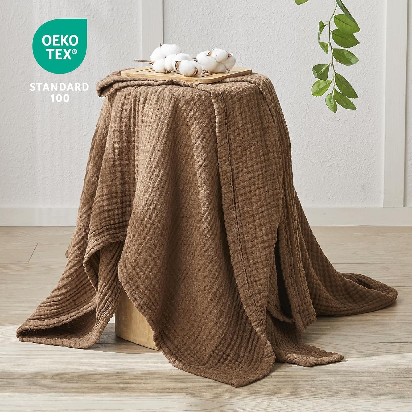 EMME Cotton Muslin Throw Blanket Couch Breathable Gauze Blanket Soft Lightweight Blankets Adults (Brown, 50"x60")