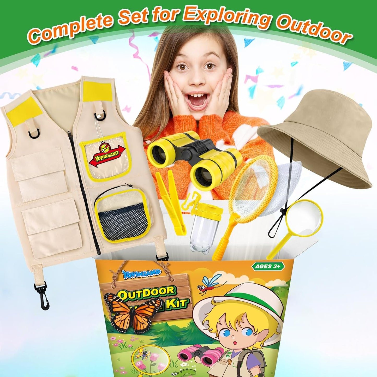 Kids Explorer Kit & Bug Catcher Kit, Kids Camping Gear for Kids, Outdoor Exploration Set with Vest & Hat, Ideal Outdoor Camping Adventure Toys for Ages 3 4 5 6 7 8 Boys Girls