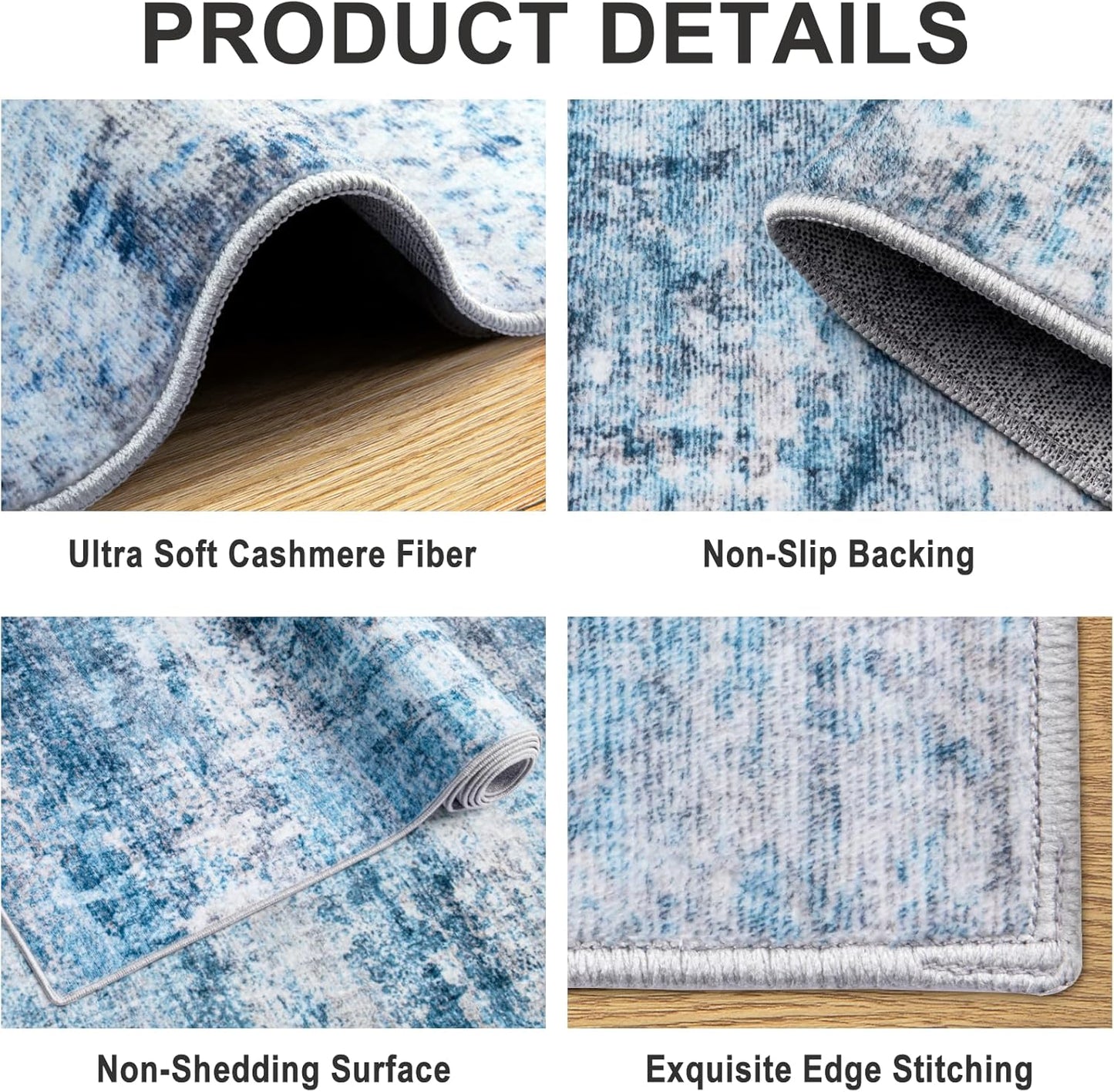 Area Rugs Living Room Rug - 4x6 Washable Modern Abstract Soft Neutral Non-Slip Carpet Large Indoor Floor Thin Carpets for Bedroom Dining Room Farmhouse Nursery Home Office Blue Grey