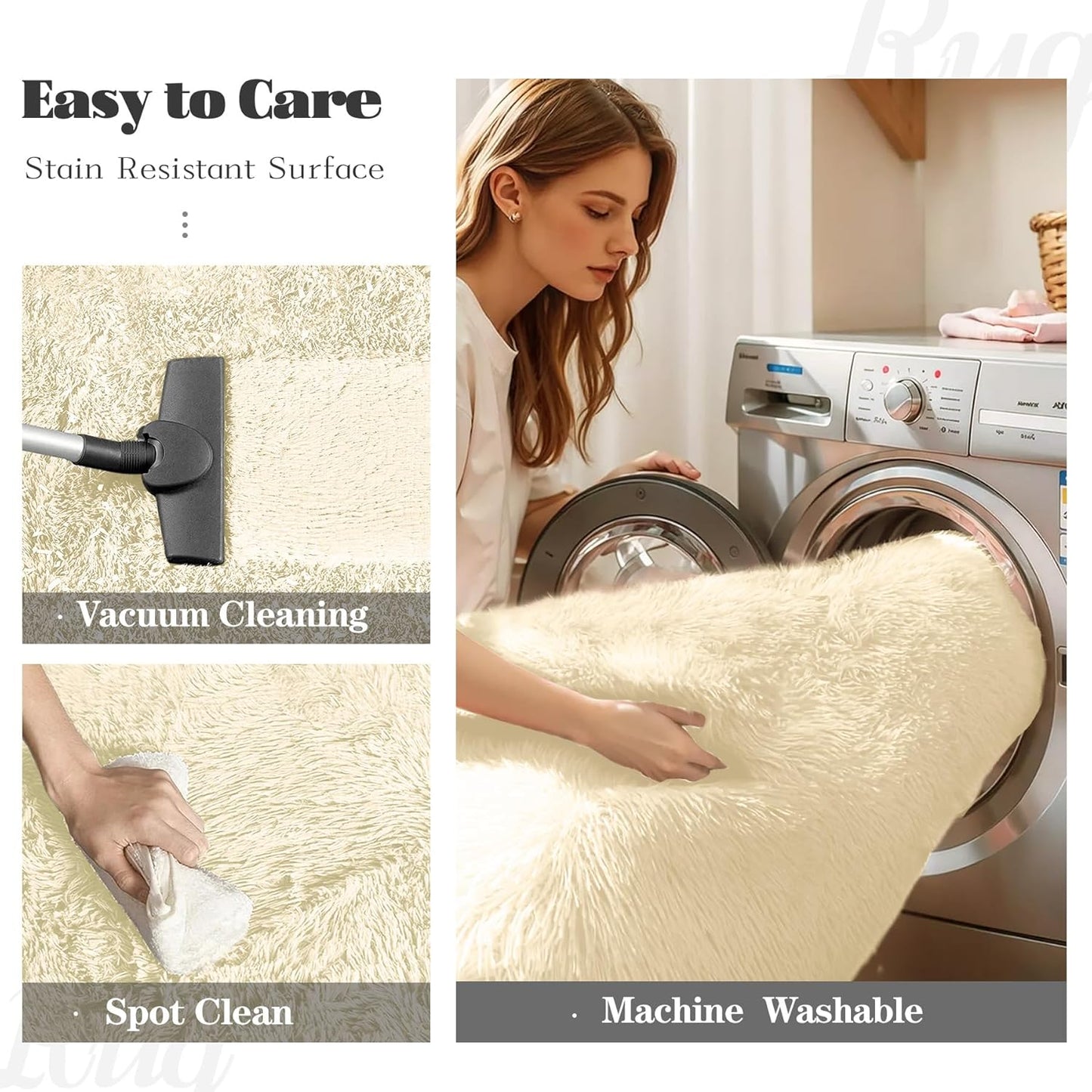 2x6 Runner Rug for Bedroom: Fluffy Shag Soft Washable Rugs Small Fuzzy Plush Indoor Carpet for Hallway Bedside Dorm Kids Girls Boys Room (Cream White, 2'x6')